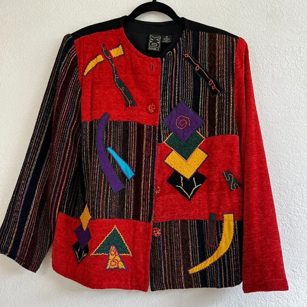 Vtg 80s Daniel K New York‎ Colorful Applique Art to Wear Blazer Jacket Sz Medium